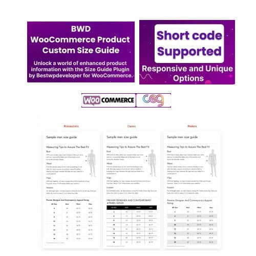 BWD مصنوعات Custom Size Guide For WooCommerce