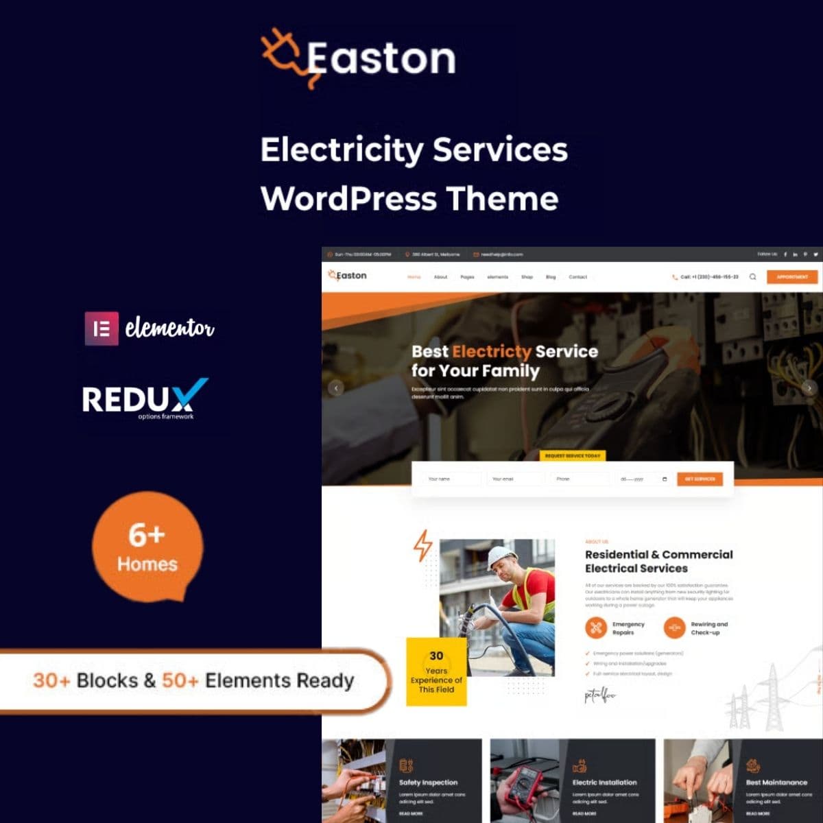 Easton - Electricity Услуги Тема WordPress