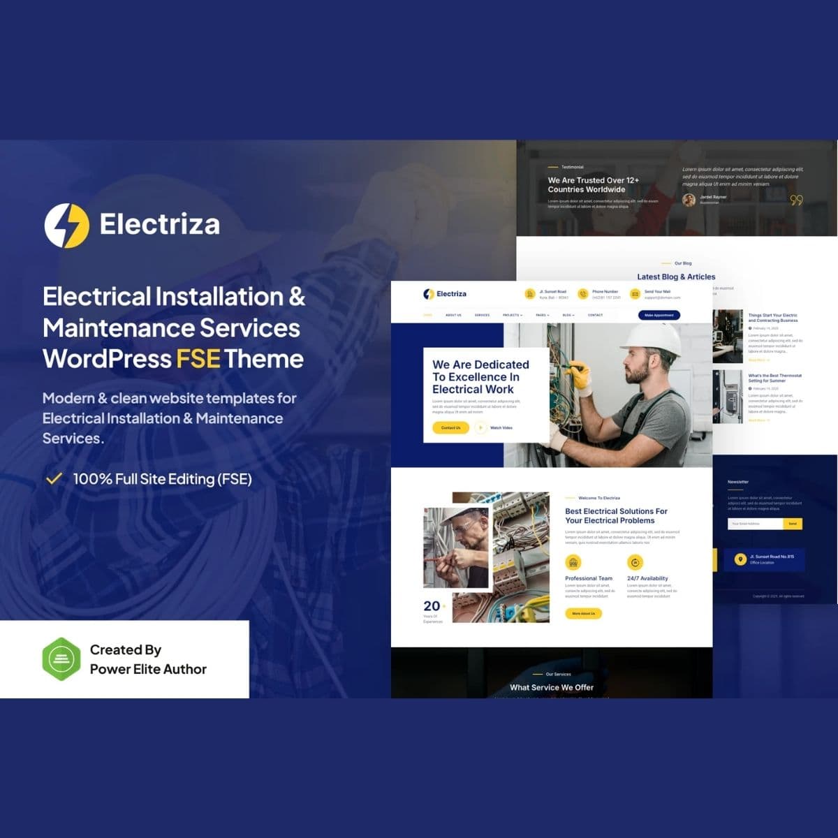 Electriza – Electrical Installation & Maintenance Услуги Gutenverse FSE Тема WordPress