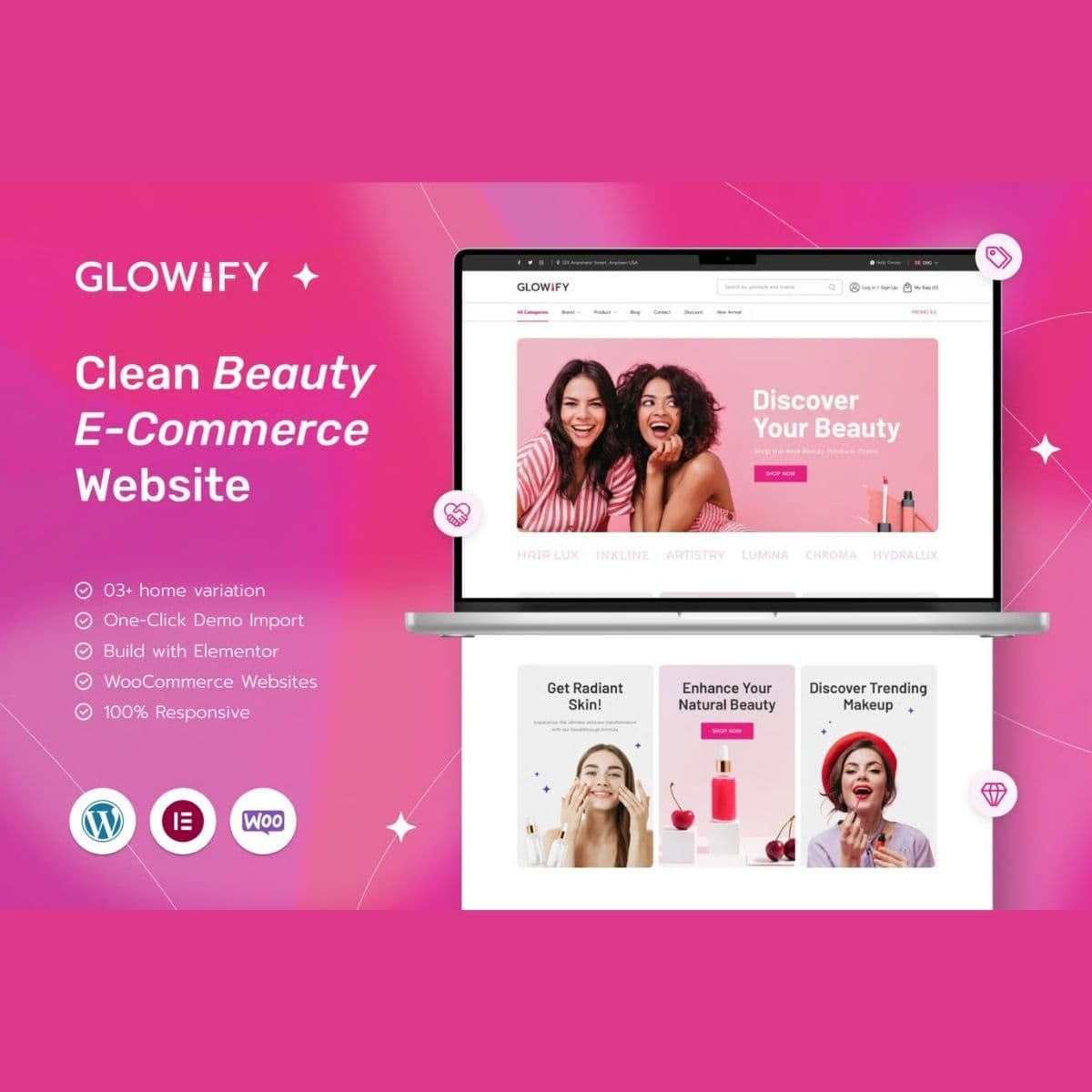 Glowify - خوبصورتی اور کاسمیٹکس کی دکان ورڈپریس تھیم