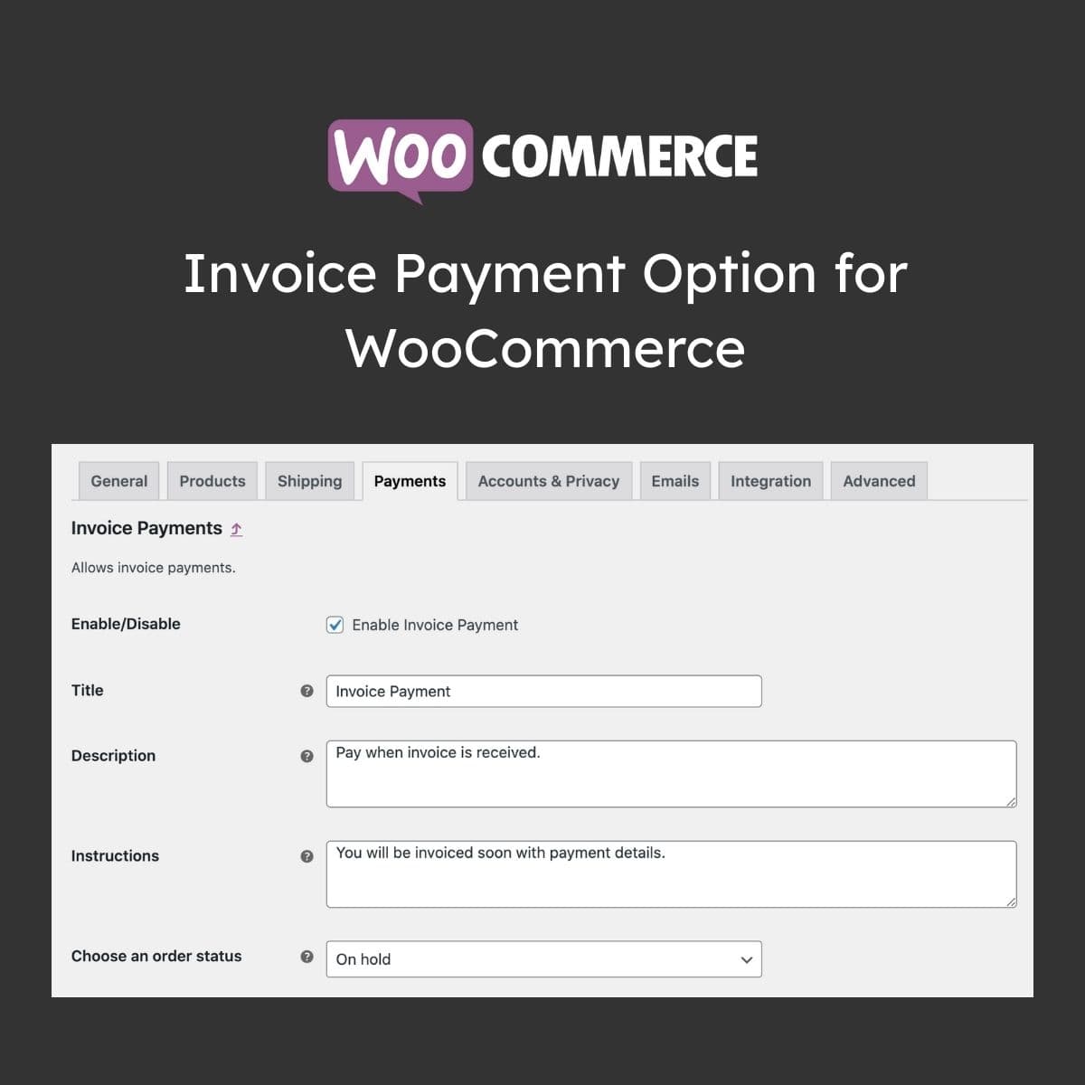 Рахунок Payment Option для WooCommerce