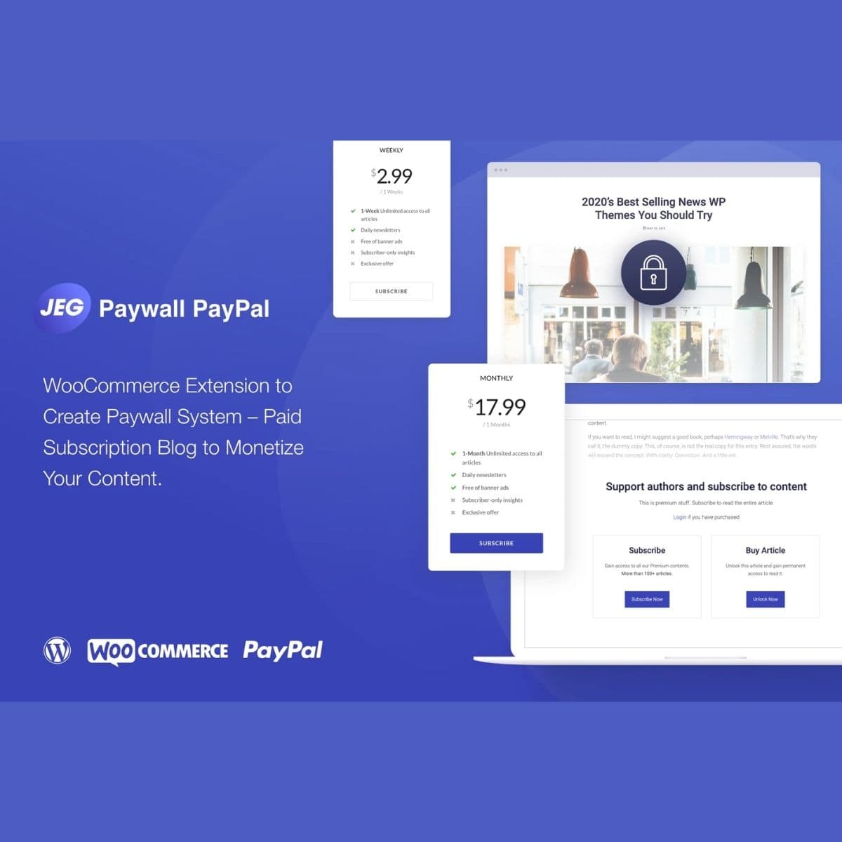 Jeg Paywall & Conteúdo Assinaturas System with Paypal para WooCommerce