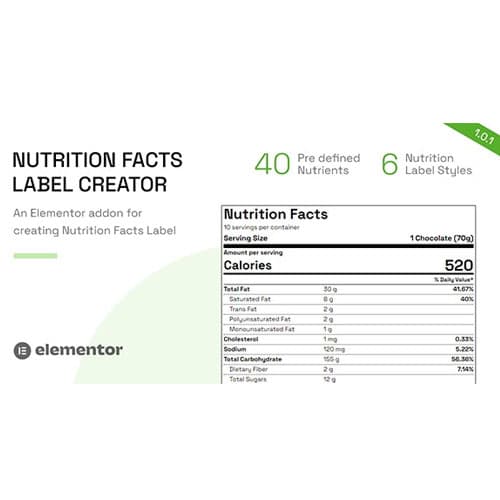 Nutrition – Facts Label Creator для Elementor