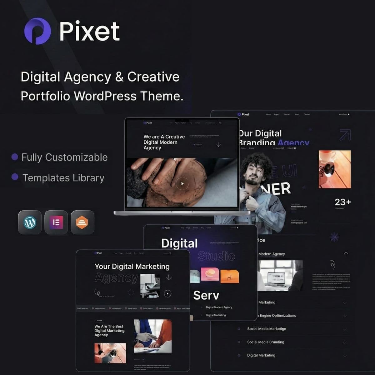 Pixet - Креативный Портфолио & Цифровой Агентство Тема WordPress