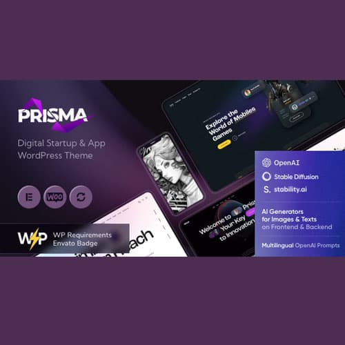 Prisma - Digital Startup & App ธีม WordPress + AI