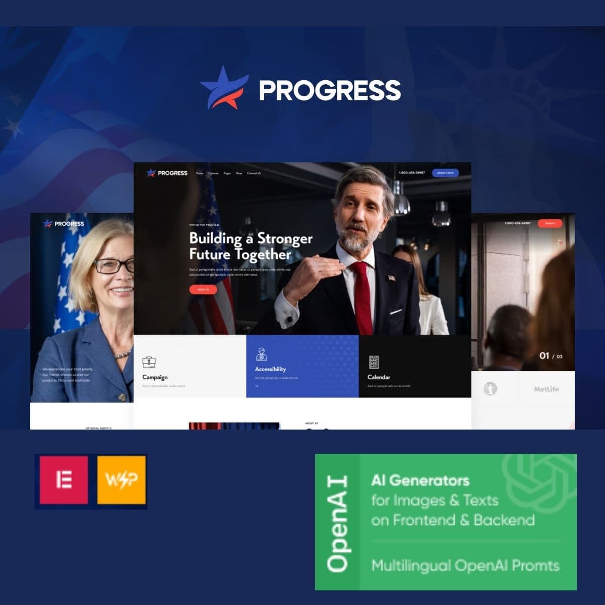 Progress - Politics, Candidate & Fundraising Temă WordPress