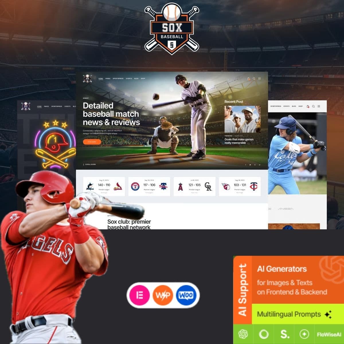 Sox - Baseball Team Sports WordPress-thema