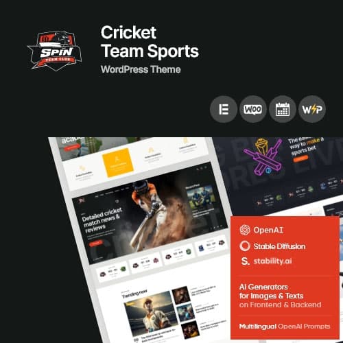 Spin - Cricket Team Sports 워드프레스 테마 + AI