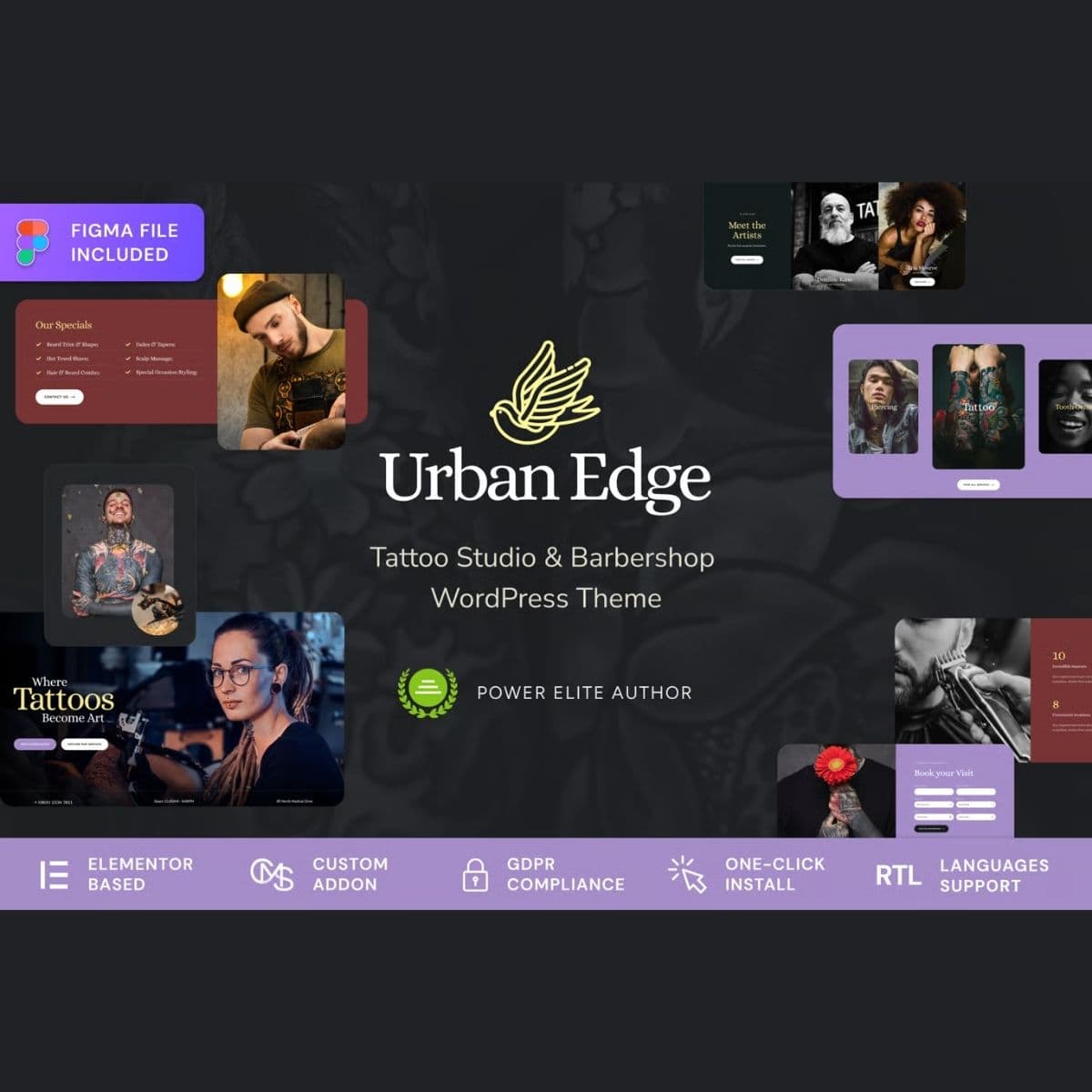 Urban Edge - Barbershop & Tattoo Studio ورڈپریس تھیم