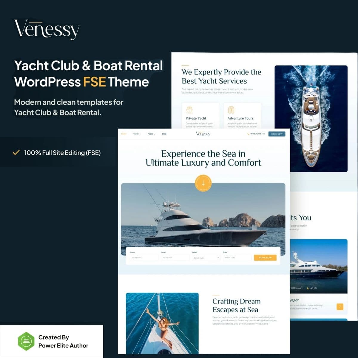 Venessy - Yacht Club & Boat Rental Gutenverse FSE Тема WordPress