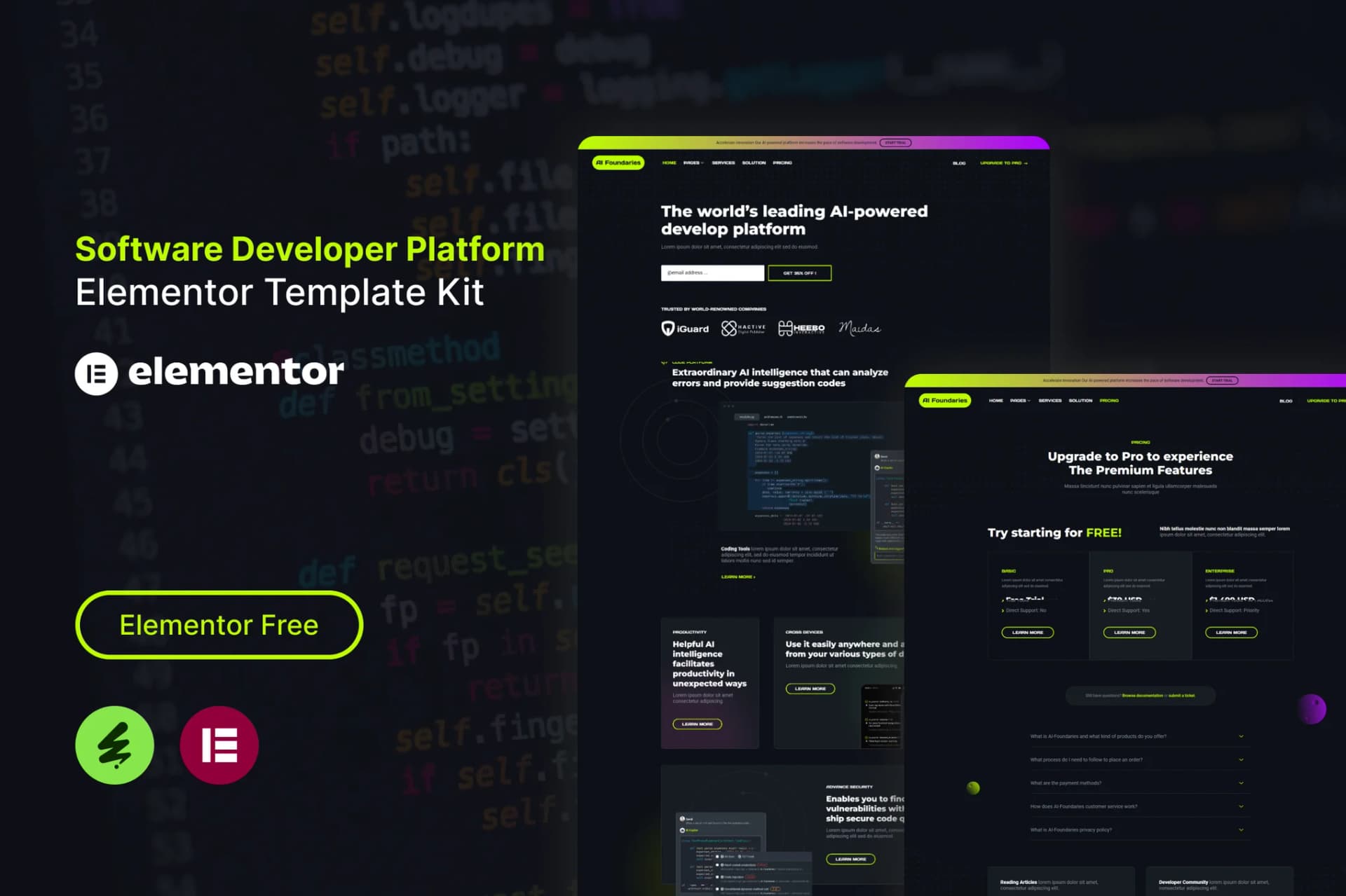 AI Foundaries - Software Developer Platform Zestaw szablonów Elementor