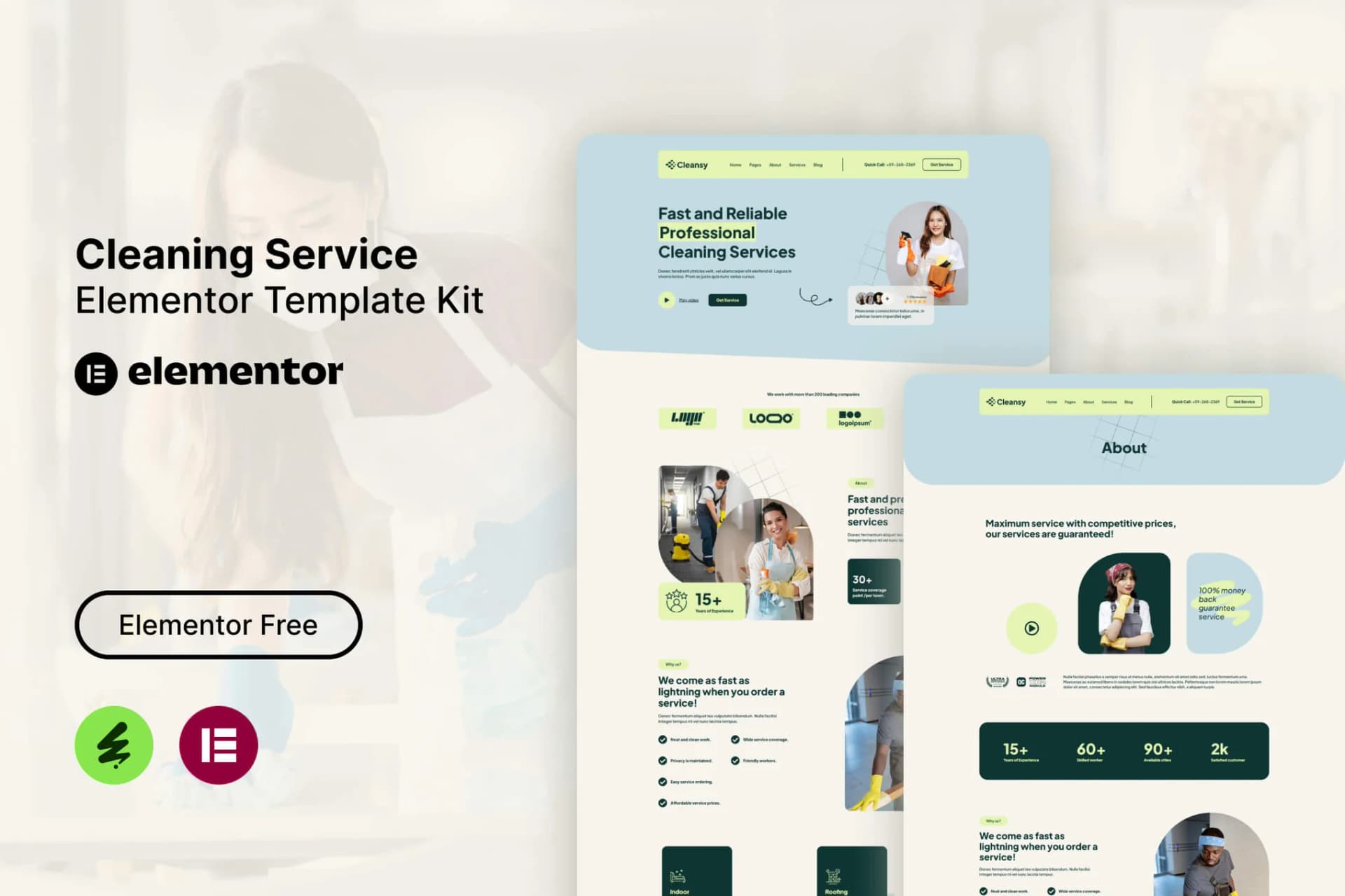 Cleansy - Czystying Service Zestaw szablonów Elementor