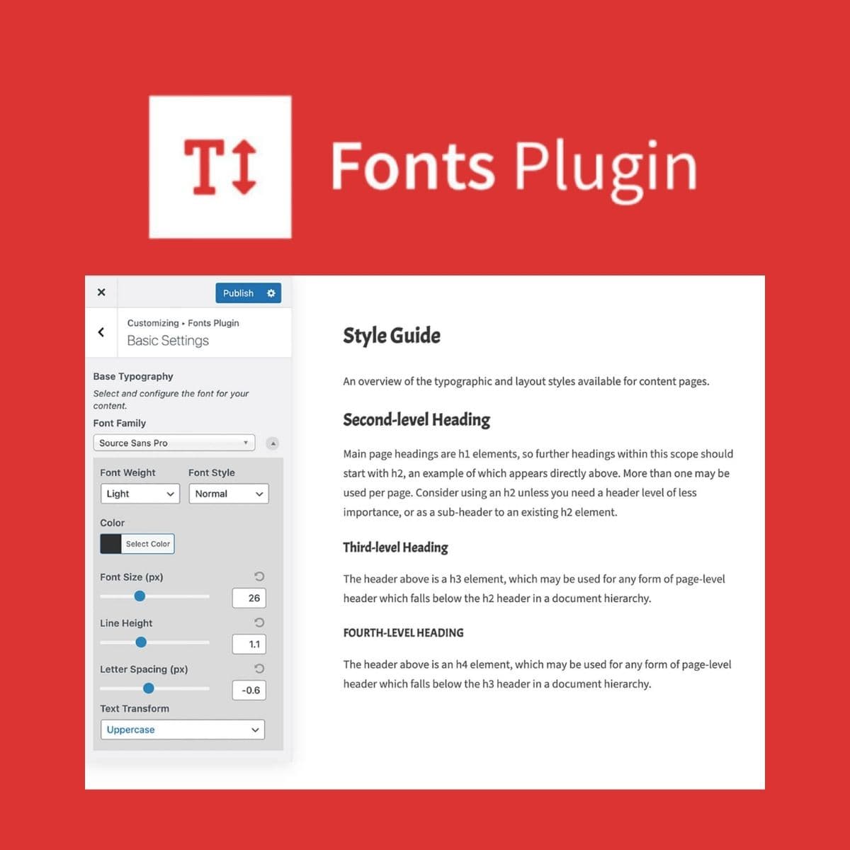 Screenshot of Fonts Plugin Pro interface