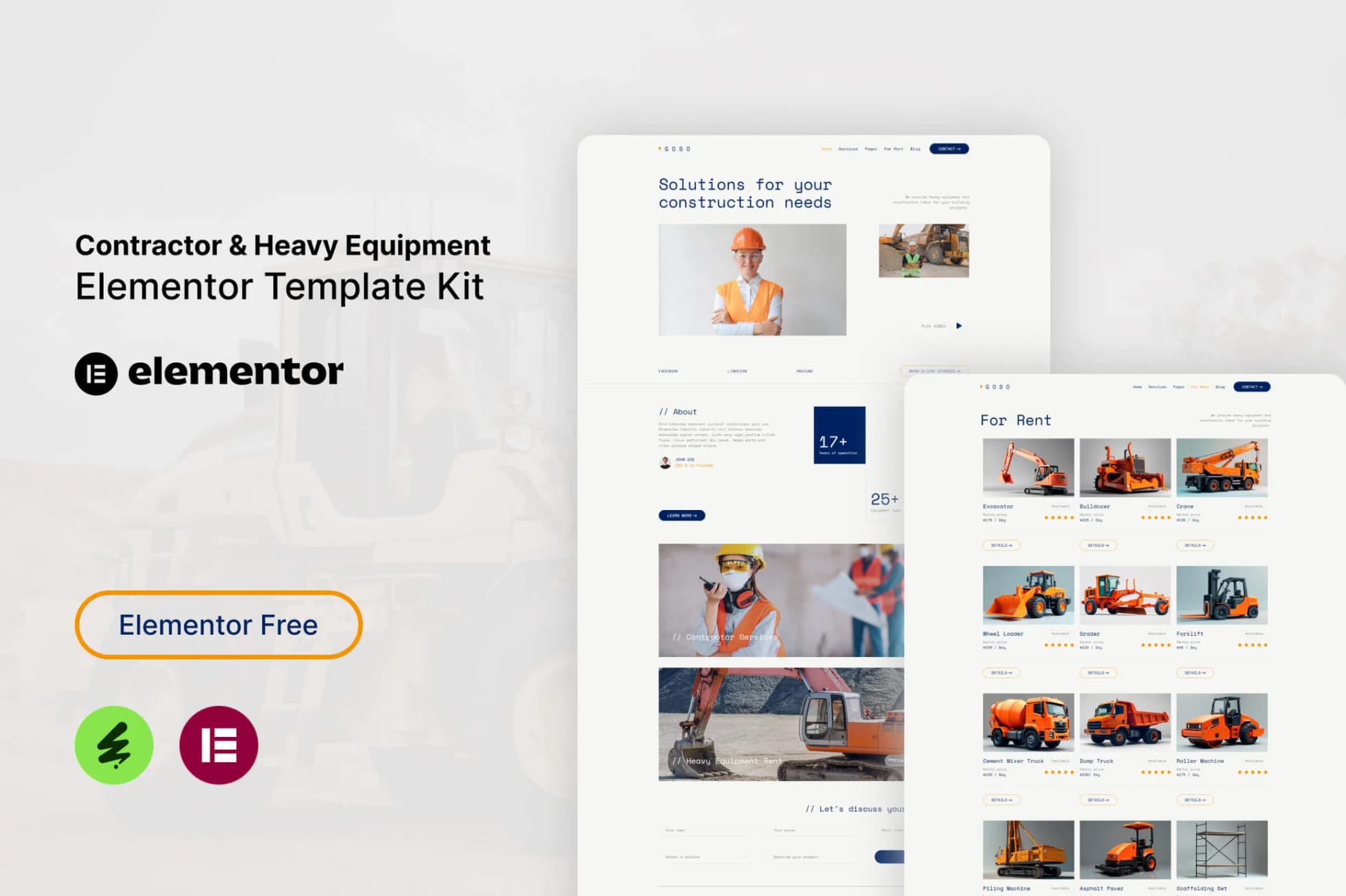 Goso - Contractor & Heavy Equipment Kit template Elementor