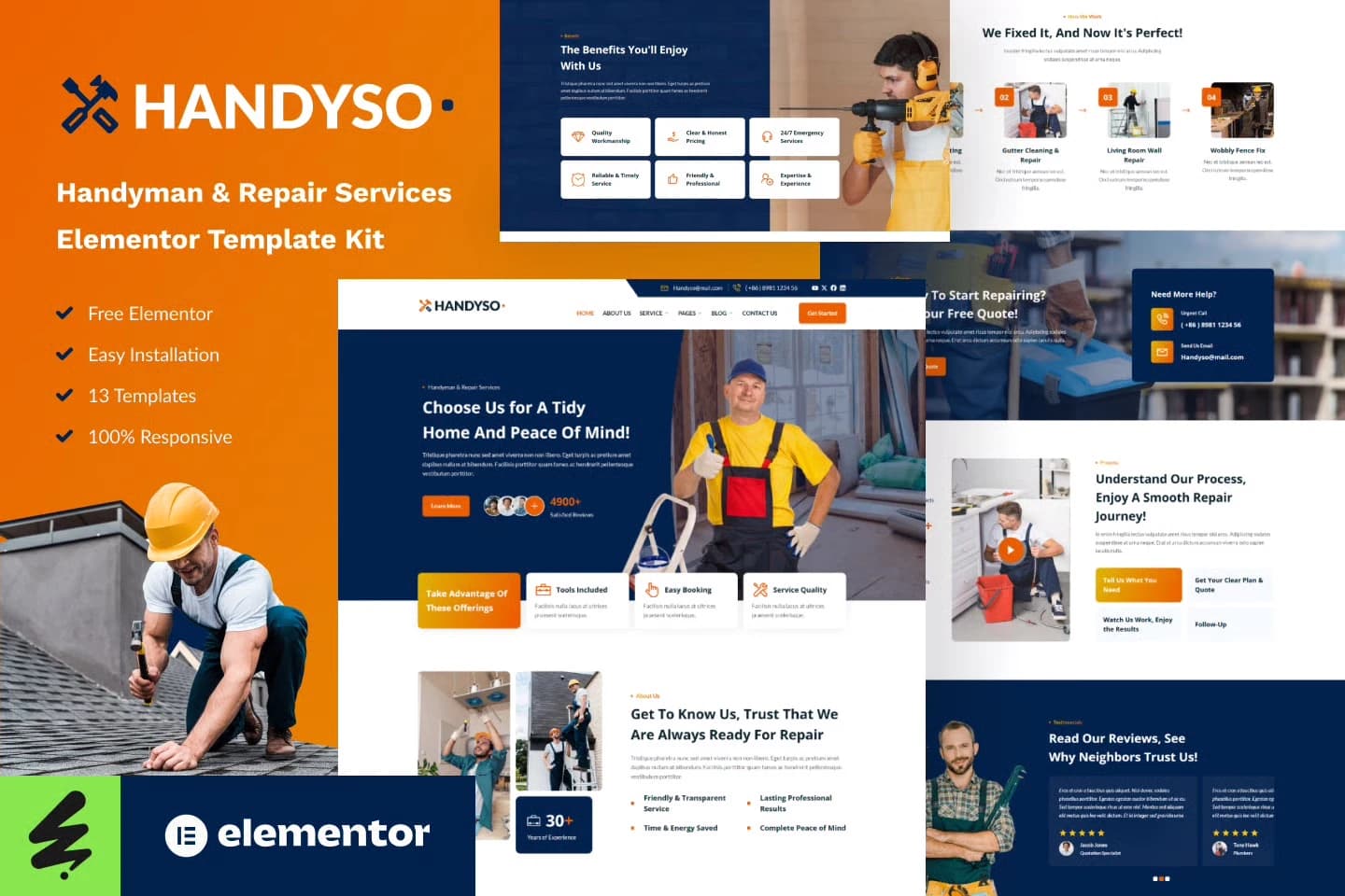 Handyso - Handyman & Repair Service Zestaw szablonów Elementor 