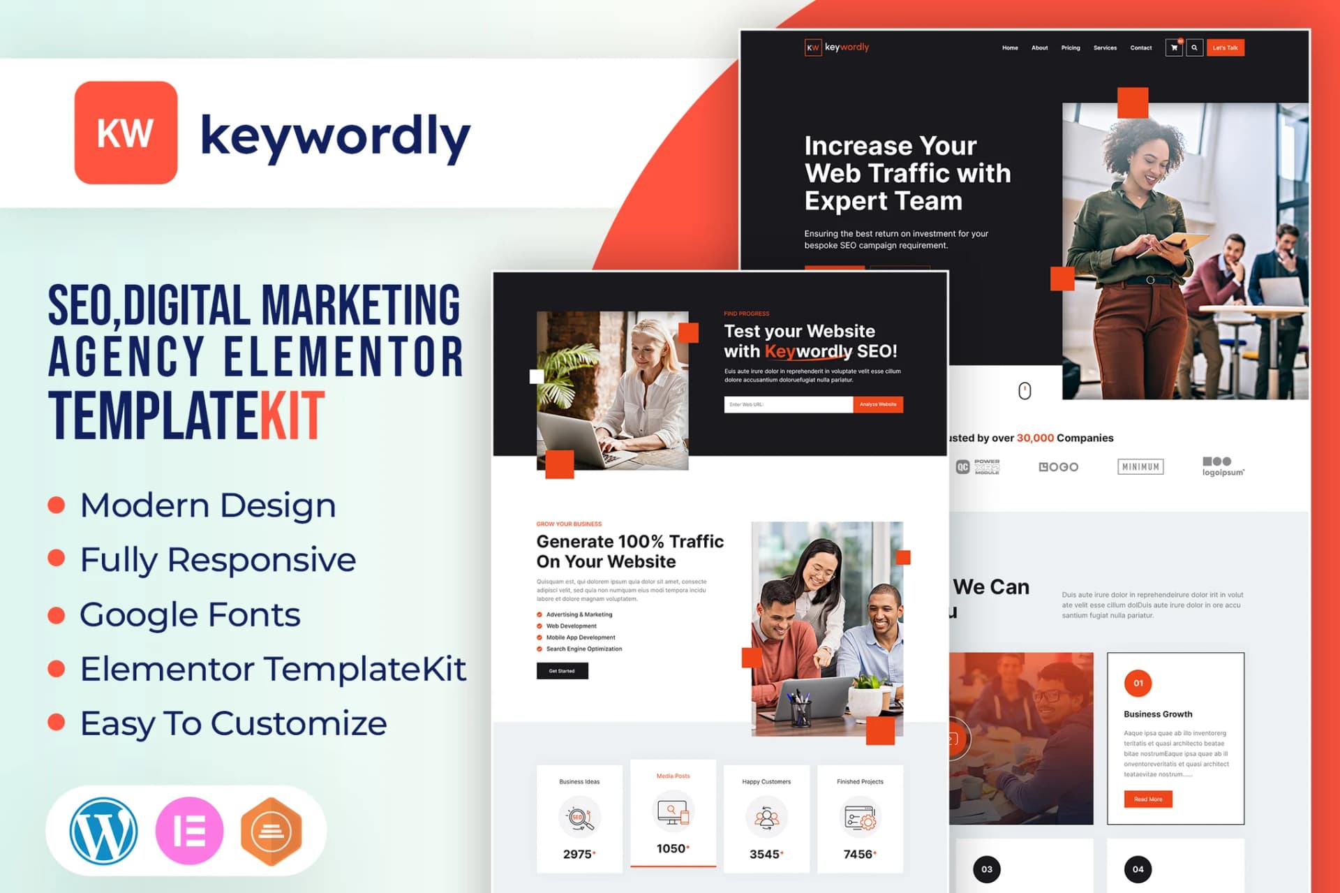 Keywordly - Digital Marketing Агенція Набір шаблонів Elementor