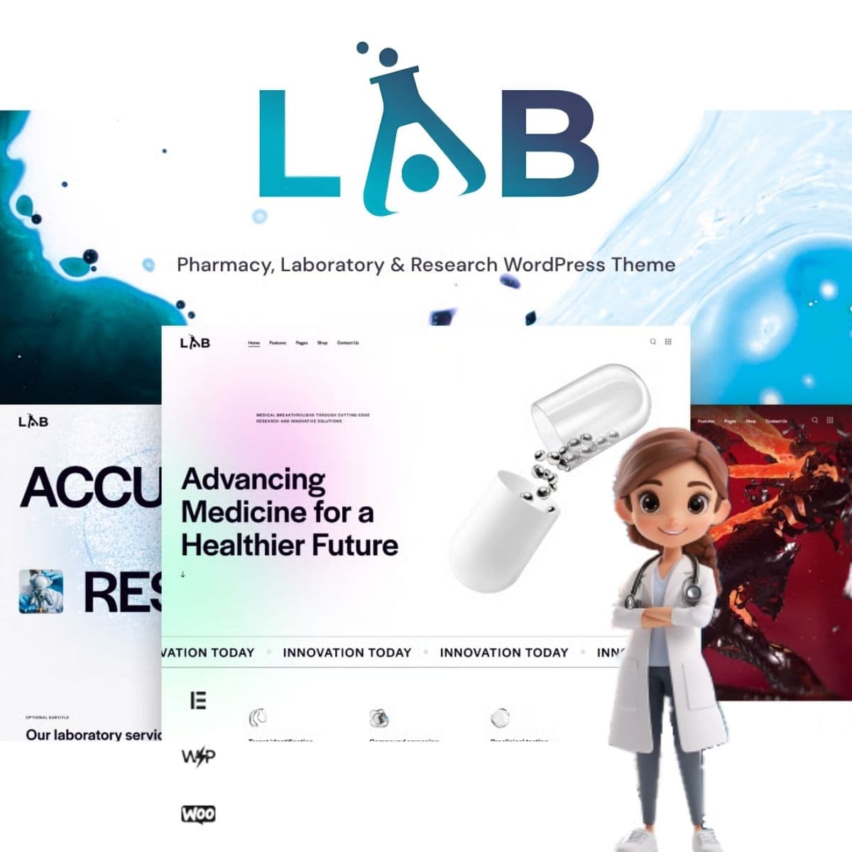 Screenshot of Lab - Pharmacy, Laboratory & Research WordPress Theme interface