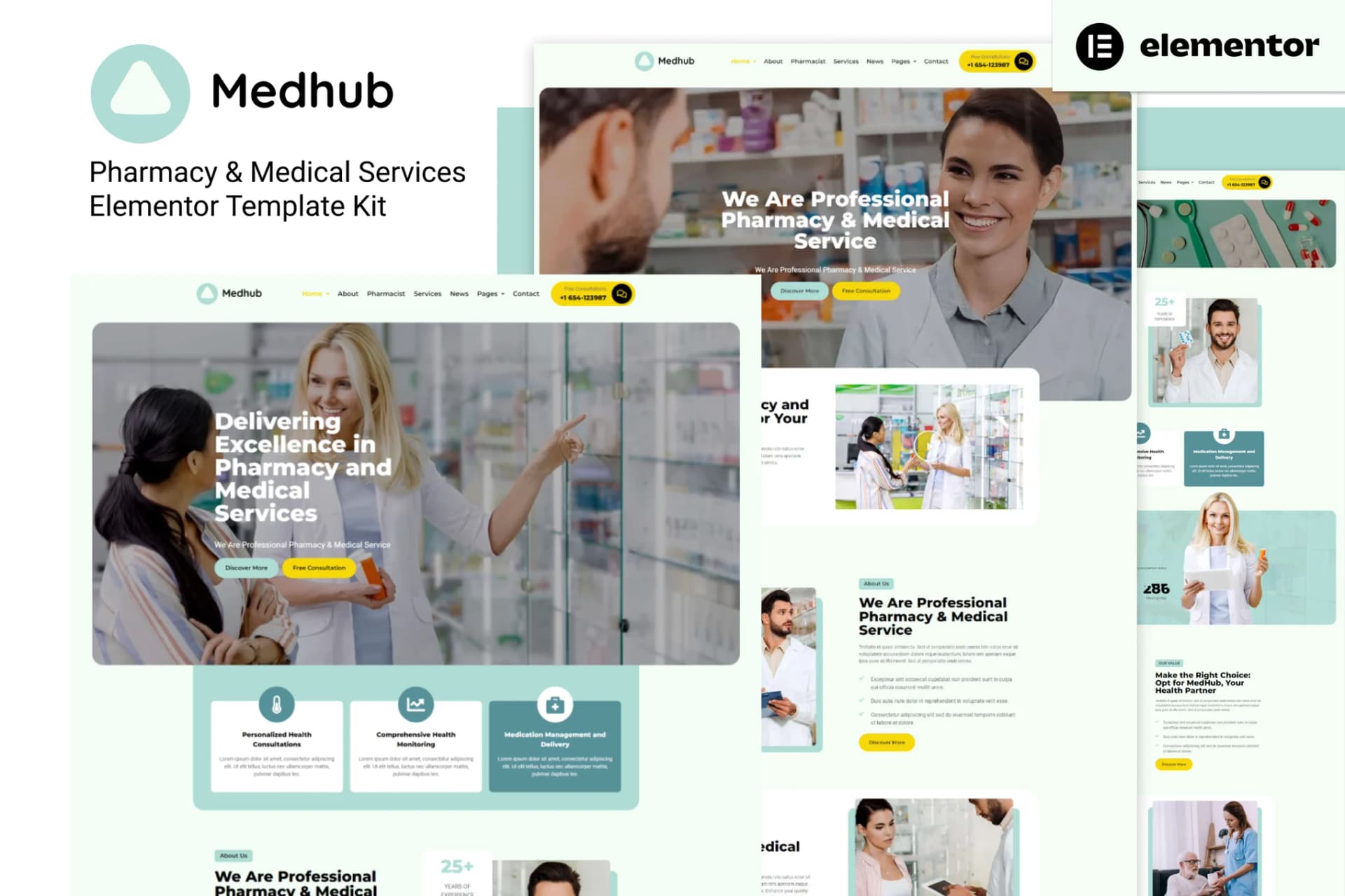 MedHub - Pharmacy & Medical Services Bộ mẫu Elementor 