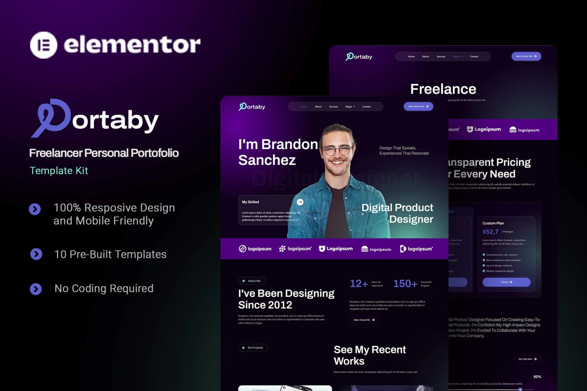 Portaby - Freelancer Personal Portofolio Kit template Elementor 