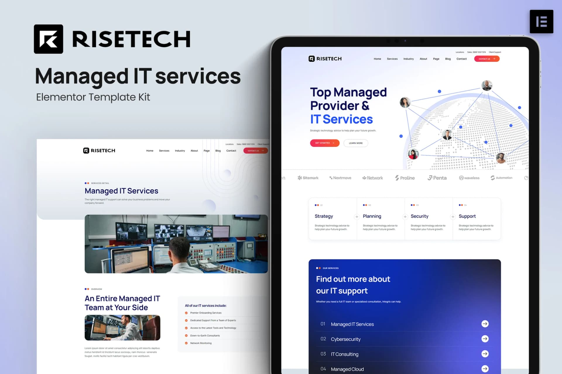Risetech - Managed IT Services Zestaw szablonów Elementor 
