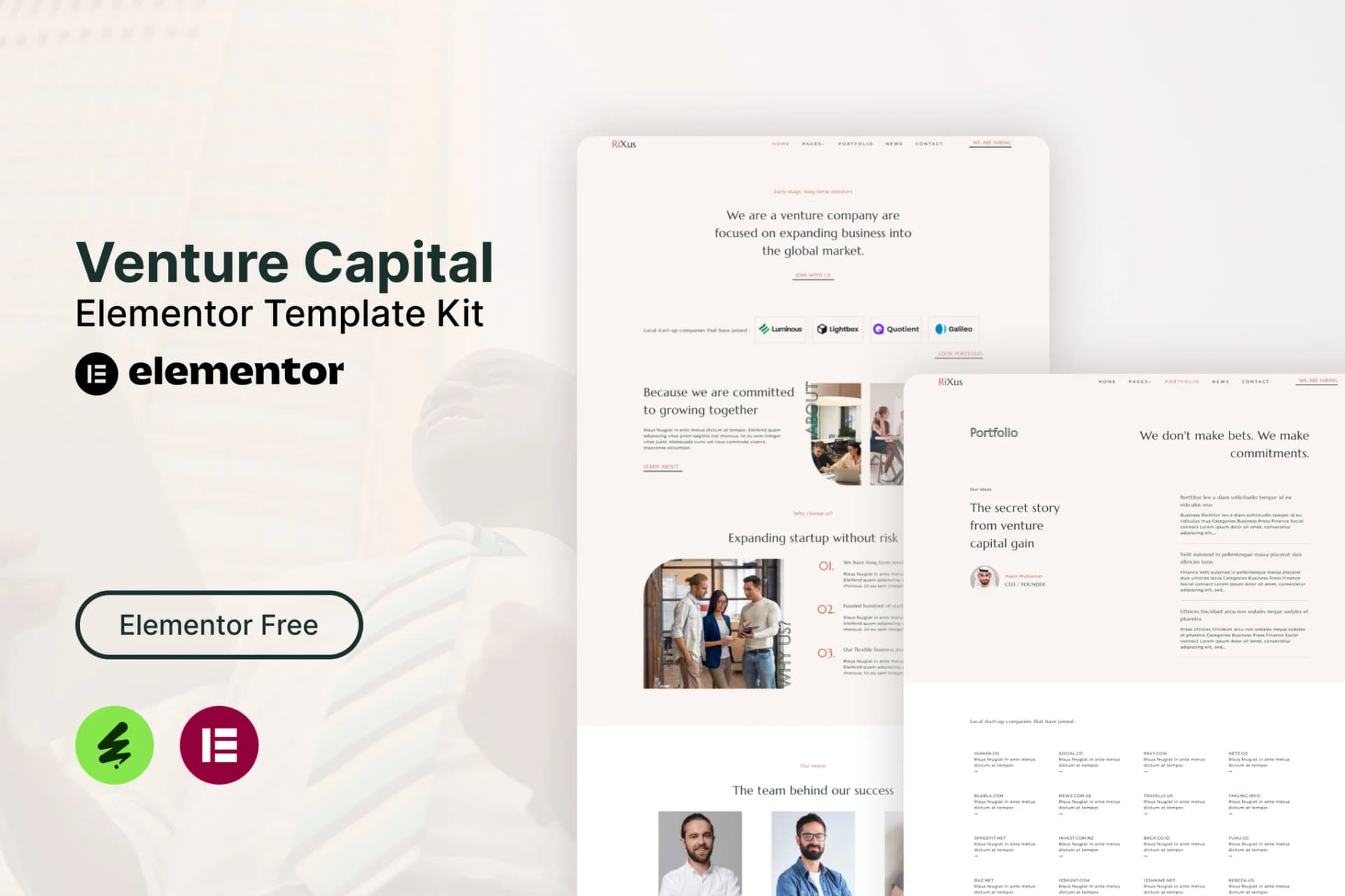 RiXus - Venture Capital Zestaw szablonów Elementor