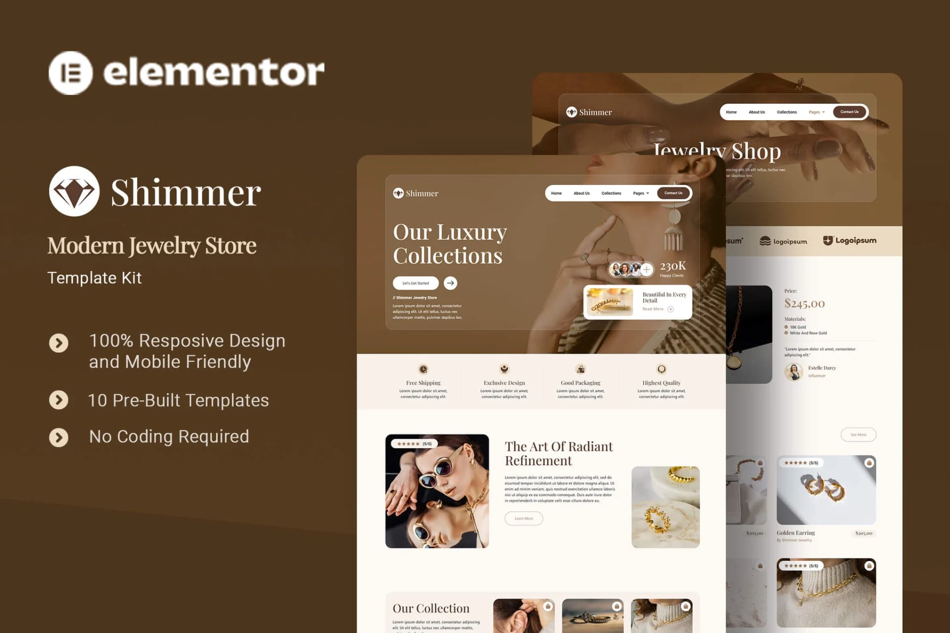 Shimmer - 現代 Jewelry商店 Elementor範本套件 