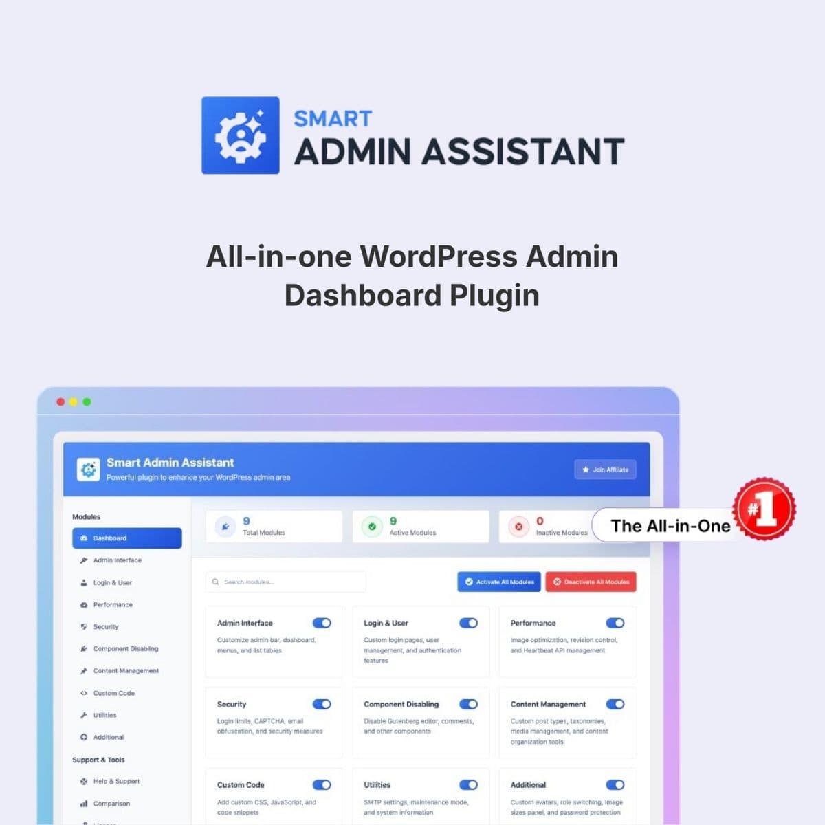 Screenshot of Smart Admin Assistant Pro interface