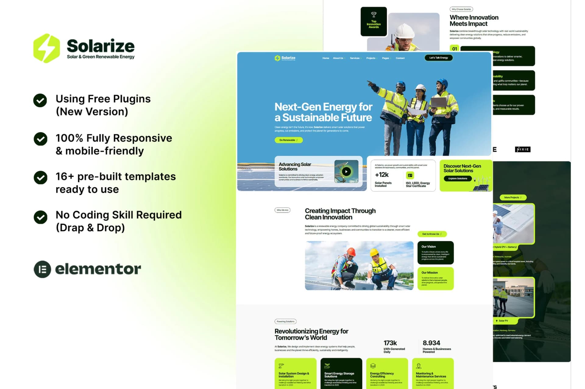 Solarize - Solar & Green Renewable Énergie Kit de modèles Elementor