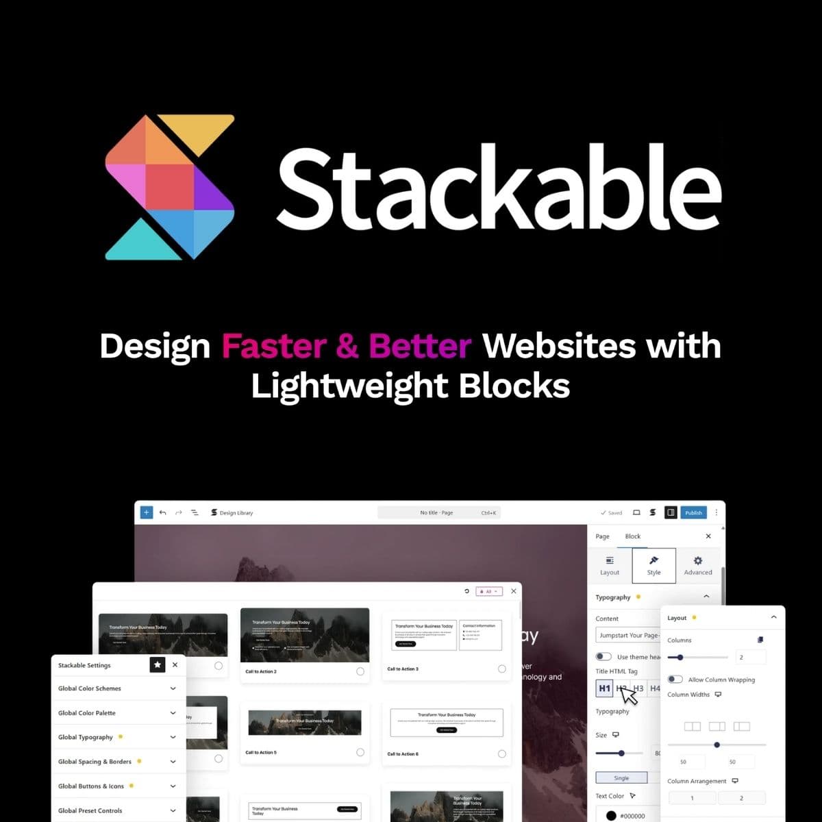 Screenshot of Stackable Premium WordPress Block Editor interface