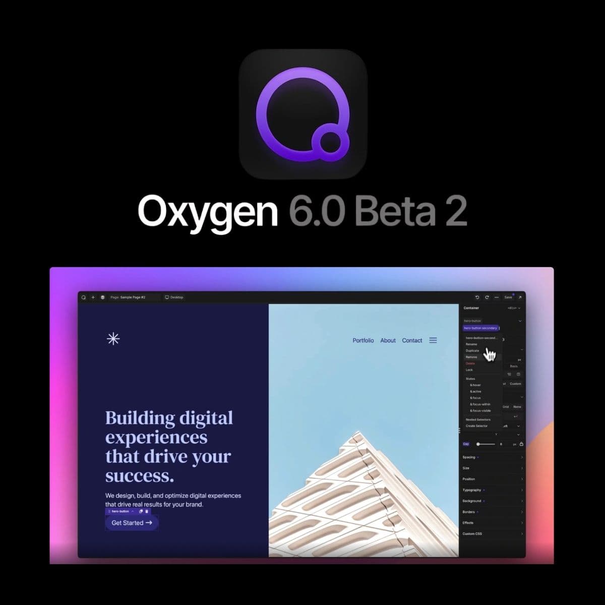 Screenshot of The New Oxygen Builder interface