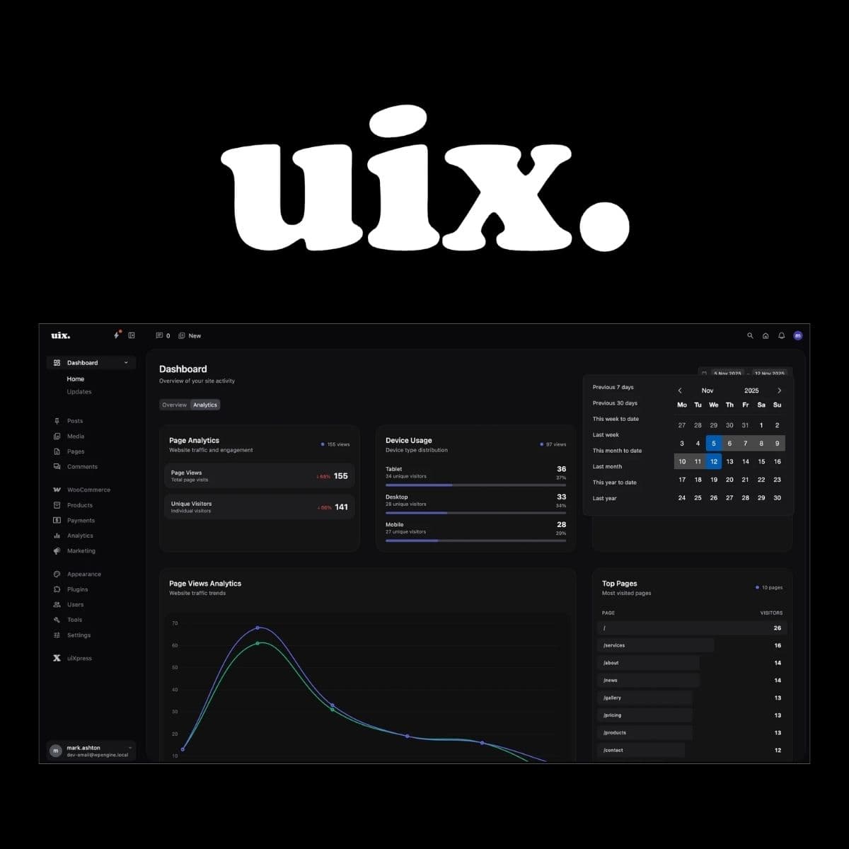 uiXpress - WordPress Plugin/Theme Screenshot of uiXpress interface