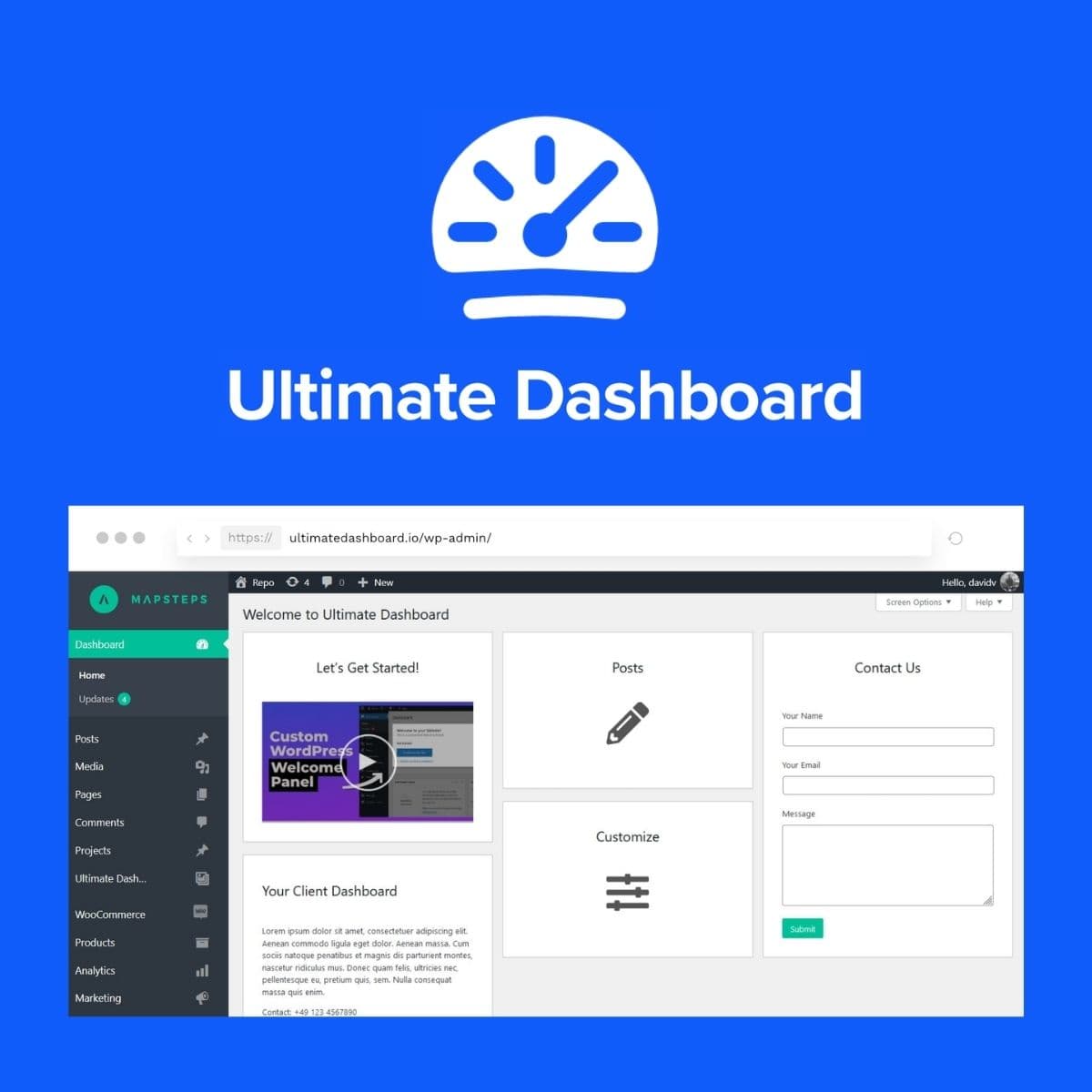 Screenshot of Ultimate Dashboard PRO interface