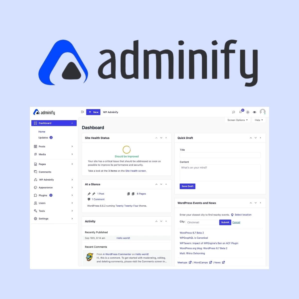 Screenshot of WP Adminify Pro interface