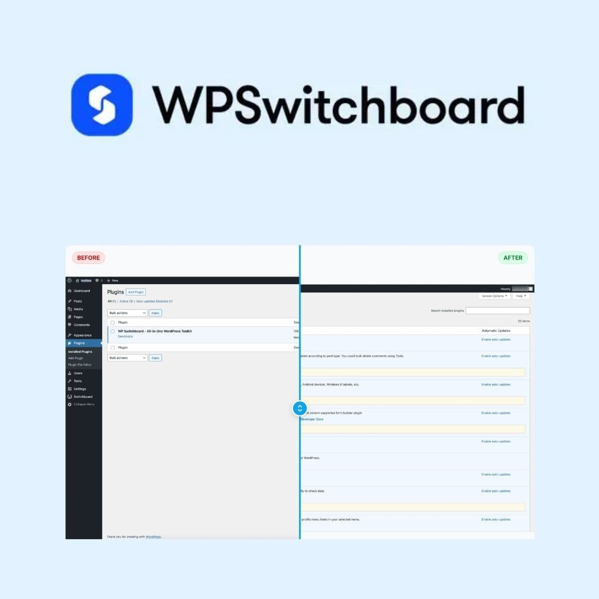 Screenshot of WP Switchboard Pro interface