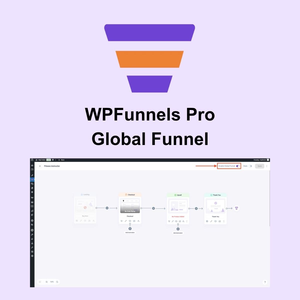 Screenshot of WPFunnels Pro Global Funnel interface